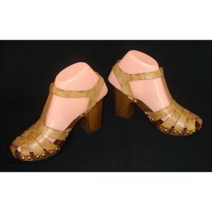 Women Leather Sandals Size EUR 36 US 5.5 Ankle Strap 3.5” Heel Shop, from Italy